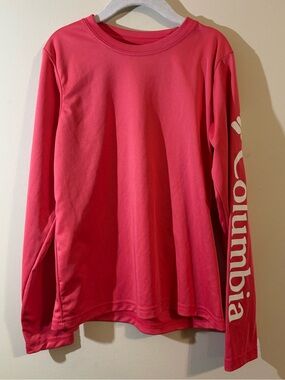 Columbia PFG performance shirt girls small long-sleeve coral UPF 50 Sleeve Logo